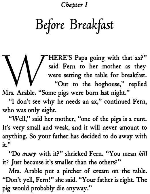 image showing example text from chapter 1 of charlotte's web