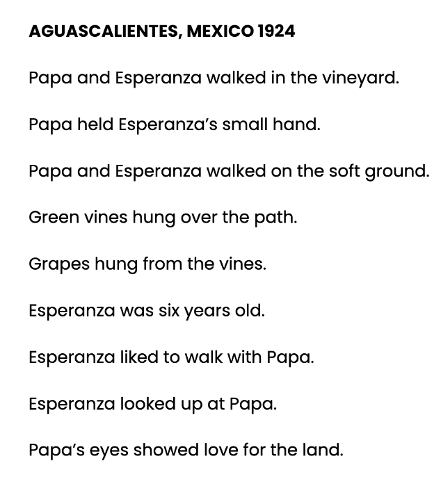 example of clarified text from esperanza rising